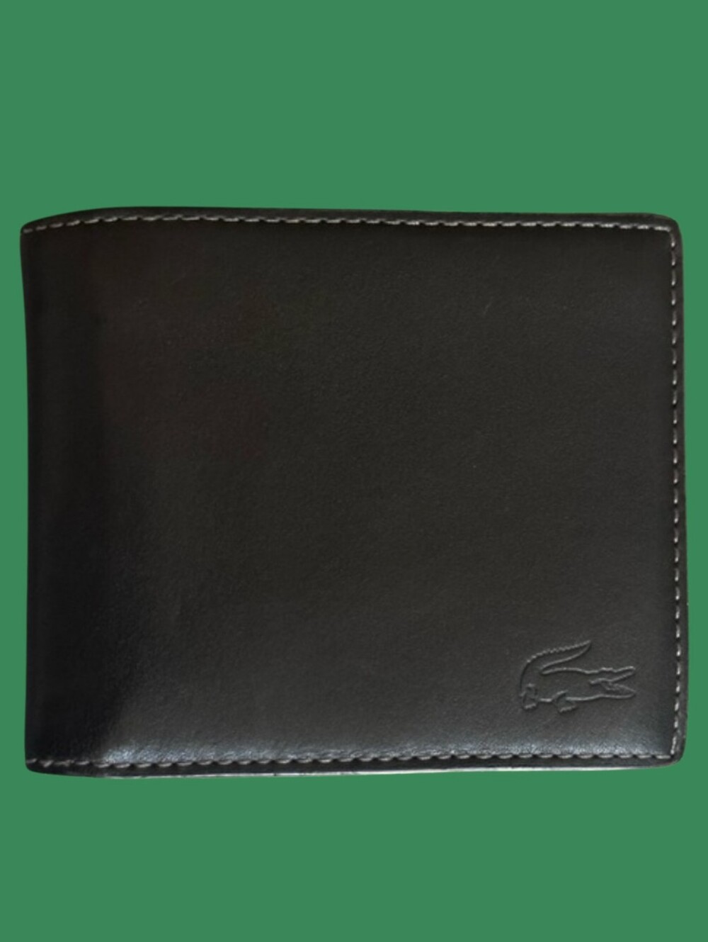 Lacoste Black Leather Fold Wallet with Embossed Crocodile